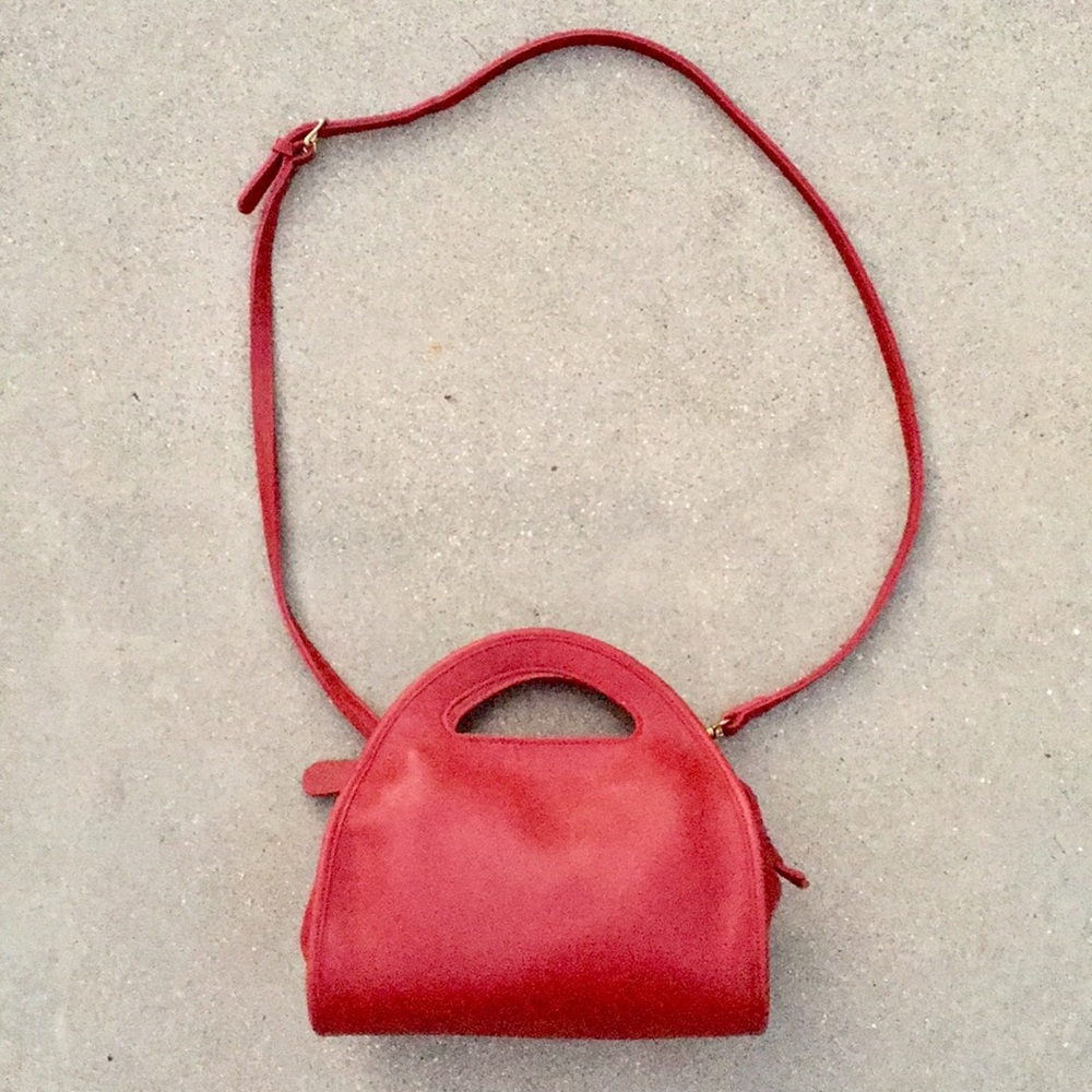 Vintage Red Leather Crescent Crossbody Handbag